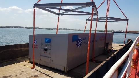 Equipment aboard a barge during lake transport