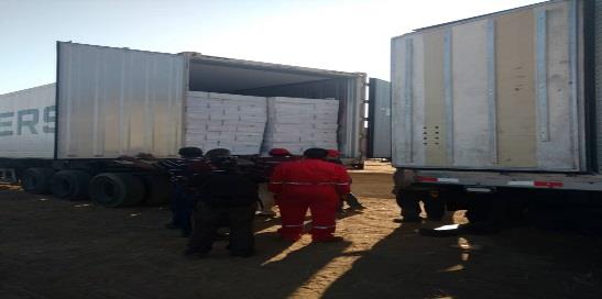 Containers and personnel during a documented transport operation