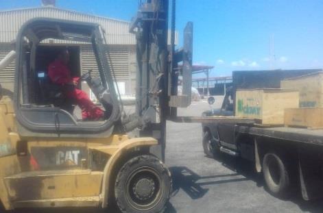 Forklift alongside a truck during cargo handling